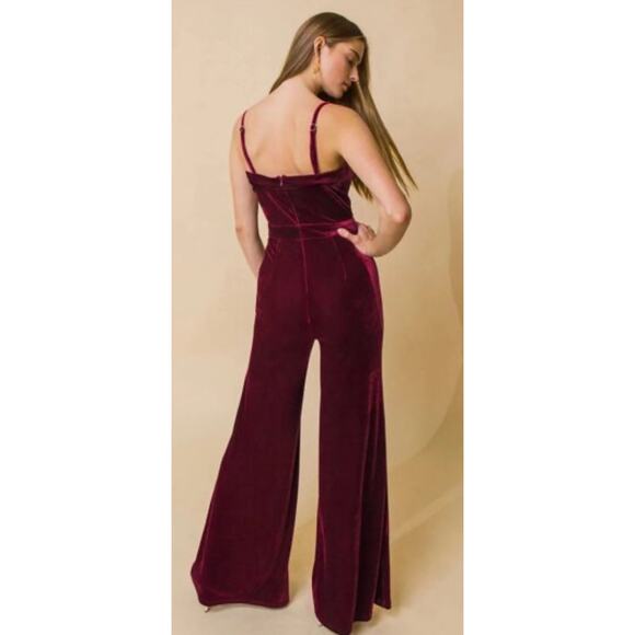 Unique Vintage Flying Tomato Dark Red Velvet Wide Leg Jumpsuit 1X NWOT - Picture 2 of 4